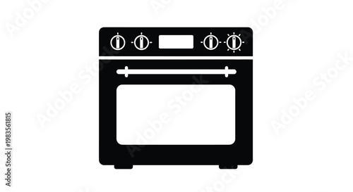 Simple black silhouette of a modern electric oven with controls