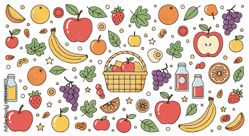 Colorful illustration of various fruits.