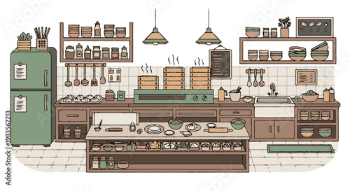 Kitchen Counter with Various Food Items.