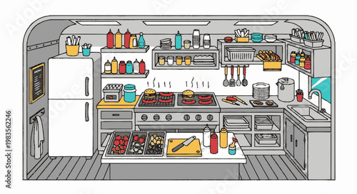 Kitchen Interior with Cooking Stove.