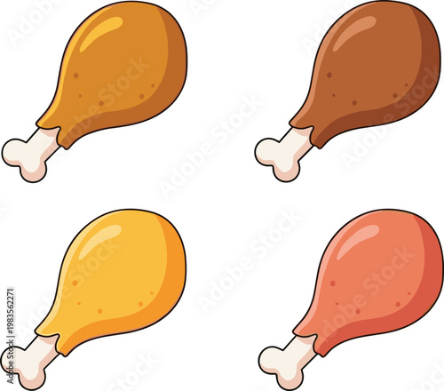 Fried chicken drumsticks set cartoon vector illustration crispy meat food collection isolated tasty fastfood