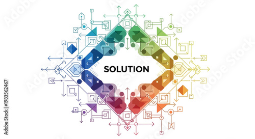 Rainbow solution concept, colorful geometric shapes, abstract problem solving icon, vibrant business infographic element