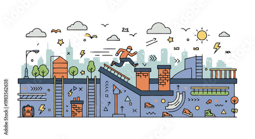 Man Skateboarding Down a Ramp Freely.