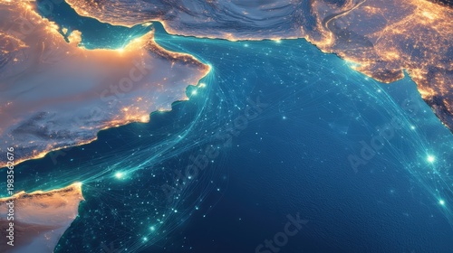 Data Network Cables Connecting Continents Across the Ocean Floor