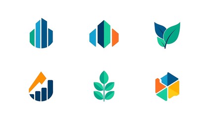A collection of modern geometric logos with vibrant colors and clean design