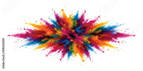 Colorful paint powder explosion with vibrant rainbow colors in a dynamic splash