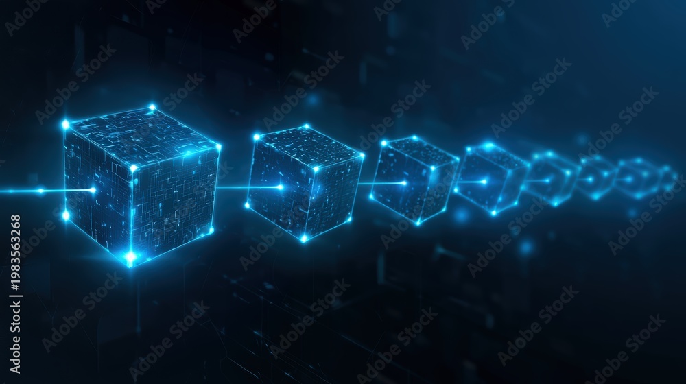 Fototapeta premium Abstract Blockchain Technology with Connected Glowing Digital Data