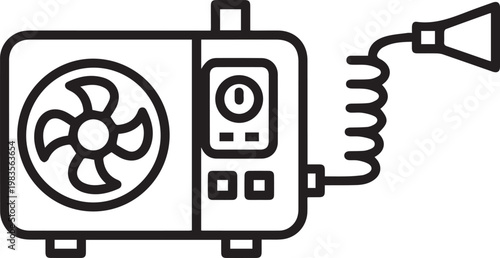 Premium Food-Grade Air Compressor Vector Icon with Hose for Industrial Food Processing, Beverage Manufacturing, Cleanroom Applications, Restaurant Equipment, Packaging Machinery, Hygienic