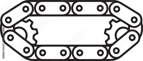 Premium Food-Grade Conveyor Chain with Sprockets Vector Icon for Industrial Manufacturing, Food Processing, Packaging Automation, Supply Chain Logistics, Machinery Design, Engineering