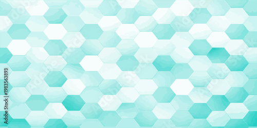 A captivating geometrical design featuring a stunning arrangement of turquoise and cyan hexagon patterns, exuding a sense of order and modern aesthetics. 