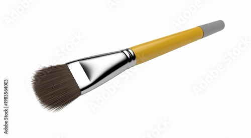 Flat Makeup Brush with Yellow Handle isolated on a transparent background