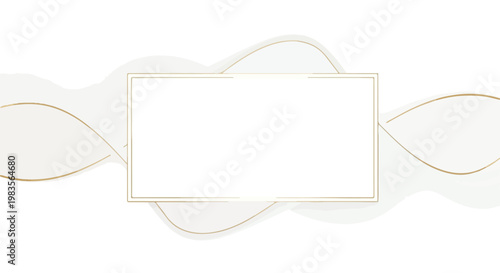 Elegant abstract background with flowing organic shapes and delicate golden lines framing a blank white space for text