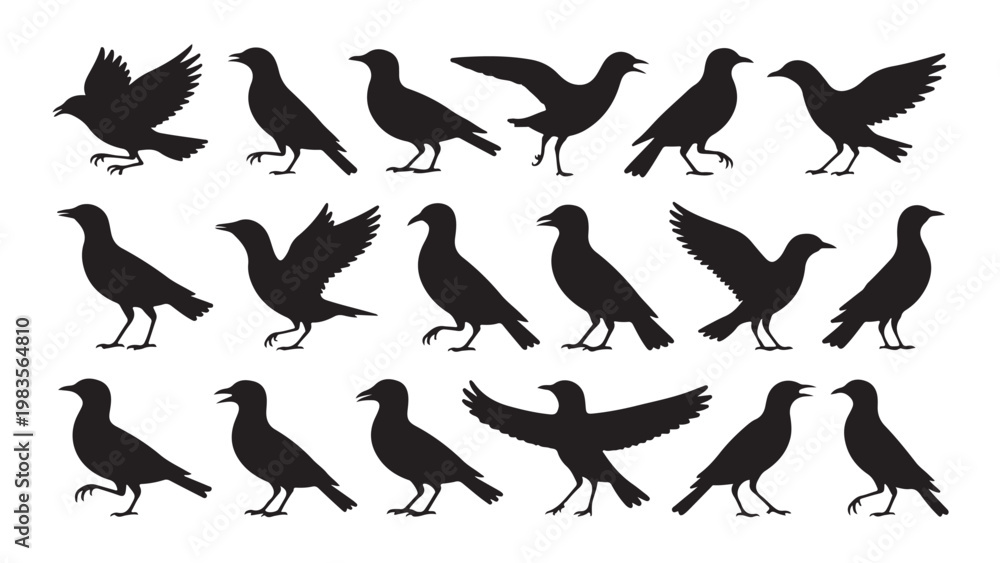 Fototapeta premium Black long-legged bird silhouette set in flight wings