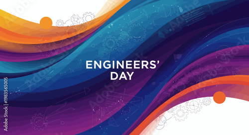 Celebrate Engineers' Day with a Vibrant Abstract Background Featuring Swirling Colors and Gears