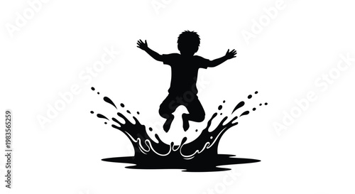 Silhouette of a child jumping from a splash of liquid