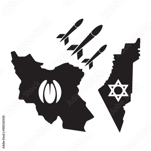 Black missile and nuclear symbol silhouette explosion