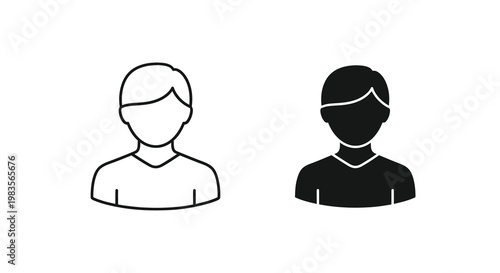 Two simple line art depictions of a person s head and shoulders