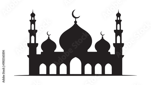 Black mosque silhouette with domes and minarets