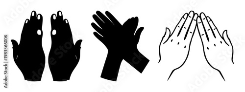Therapeutic massage hands set with solid black icon design featuring human hands, touch, bodywork with therapy and wellness