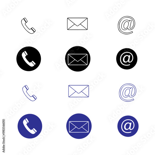 Contact Icon Set for Web and Business: Phone, Email and at Symbol