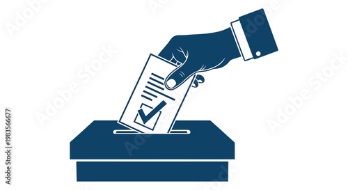 Hand inserting a ballot into a voting box graphic silhouette