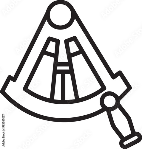 Premium High-Resolution Sextant Brass Handle Vector Icon for Navigation Tools, Maritime Exploration, Historical Instruments, Educational Content, Cartography, Surveying, Nautical Charts