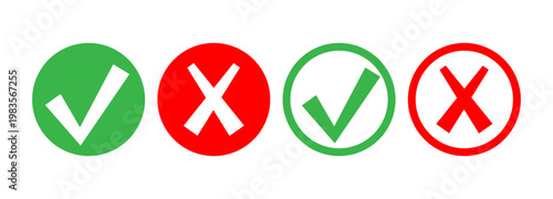 Green and Red Check Mark and Cross Symbols for apps and websites