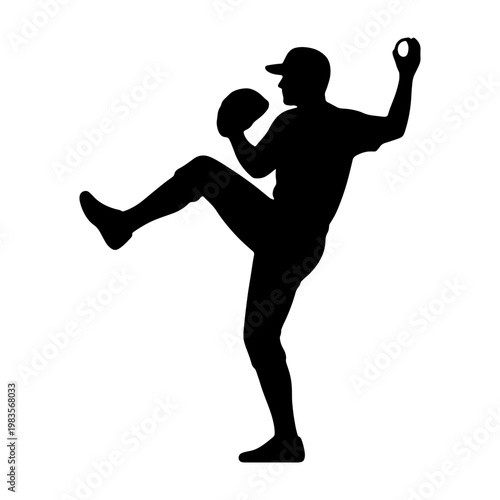 Baseball pitcher silhouette, professional athlete throwing ball, sports vector icon
