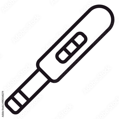 Minimalist black line vector icon of a positive pregnancy test with two lines, symbol for fertility, motherhood, and family planning, scalable graphic illustration for medical and health apps.
