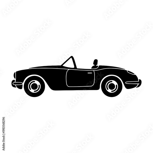 Vintage convertible sports car silhouette, classic roadster vector, black antique auto