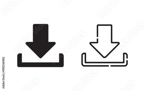 Download arrow icons set showing file transfer process and storage.