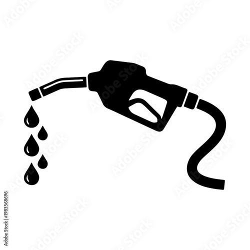 Gasoline fuel pump nozzle icon, black oil drops dripping, petrol station vector sign