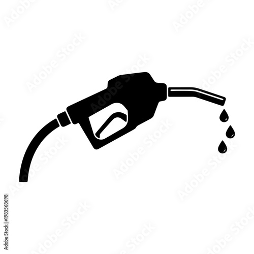 Gas pump nozzle icon with fuel drops, black petrol station vector, oil industry symbol