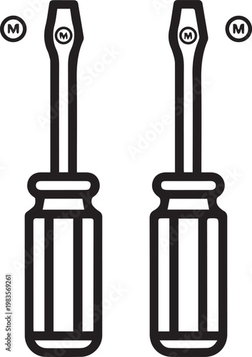 Premium Magnetic Tip Screwdriver Set Vector Icon for Toolbox Organization, DIY Repair Manuals, Hardware Store Branding, Workshop Planning, Mechanical Engineering Guides, Home Improvement