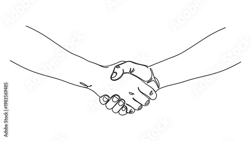 Handshake between two people in line art. Continuous line style. Hand drawn. Line art. Vector design. illustrations
