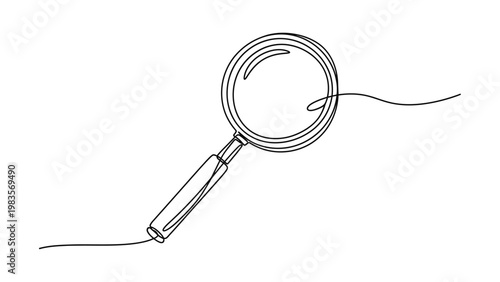 A magnifying glass with a handle. Continuous line style. Hand drawn. Line art. Vector design. illustrations