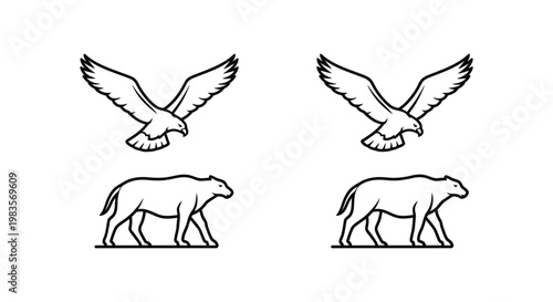 Eagles Polar Bears Symbolic Art Designs Vector