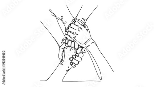 Continuous line drawing of handshake and agreement.
