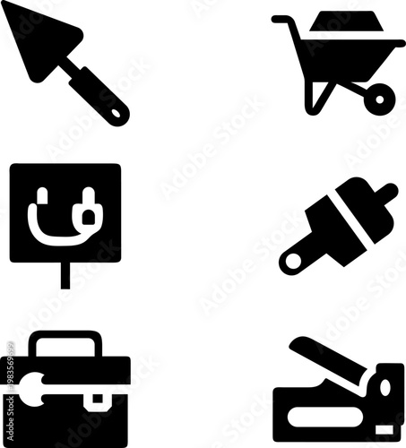 Collection of black construction and tool icons