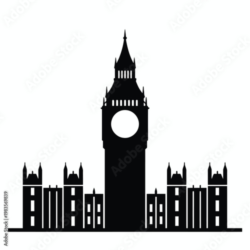 Big Ben clock tower London silhouette illustration for travel and landmark concept