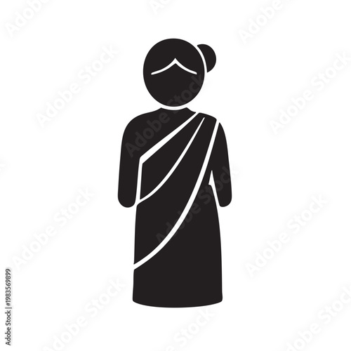 Traditional Indian woman silhouette wearing a saree vector icon
