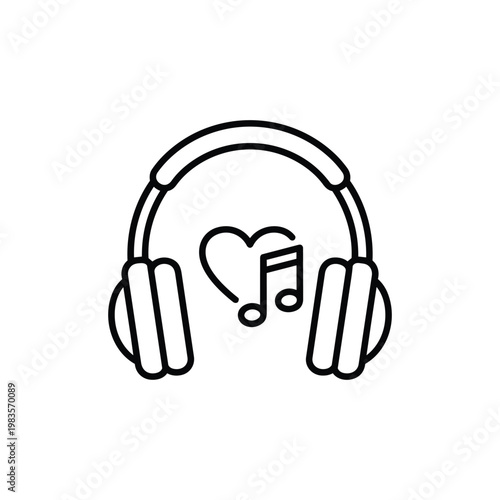 Mental wellness and self care music with headphones line icon black and white illustration for mental wellness and self care design