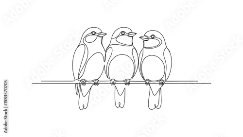 Three birds sitting on a wire.