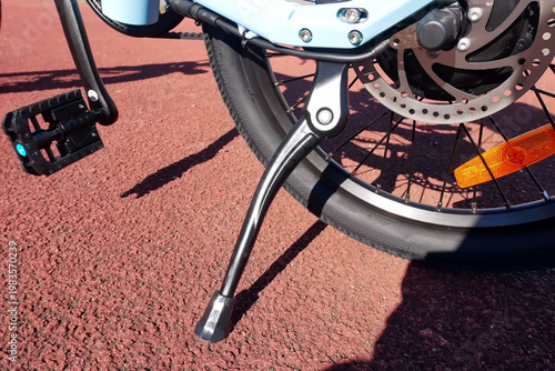 Folding bike details and close-up. Bike assembly. An electric bike that can be folded