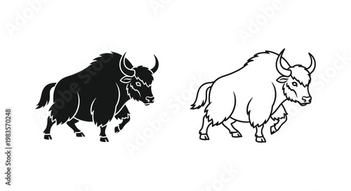 Bull Symbols: Mythical Black and White Oxen Designs Vector
