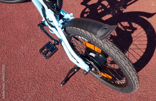 Folding bike details and close-up. Bike assembly. An electric bike that can be folded