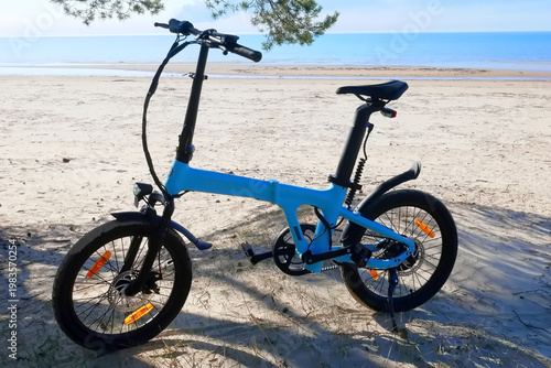 Folding bike details and close-up. Bike assembly. An electric bike that can be folded