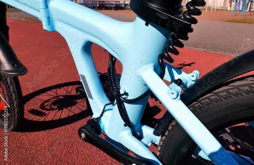 Folding bike details and close-up. Bike assembly. An electric bike that can be folded
