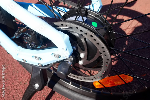 Folding bike details and close-up. Bike assembly. An electric bike that can be folded