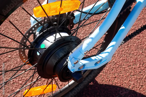 Folding bike details and close-up. Bike assembly. An electric bike that can be folded